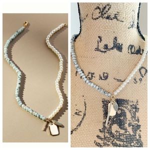 Anthropologie Beaded Charm Necklace in Mint